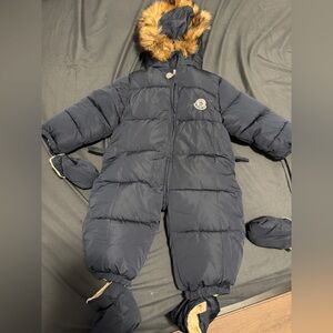 Moncler Inspired Kids Blue Puffer Snowsuit Fur-Trimmed Hood- Mittens/Booties